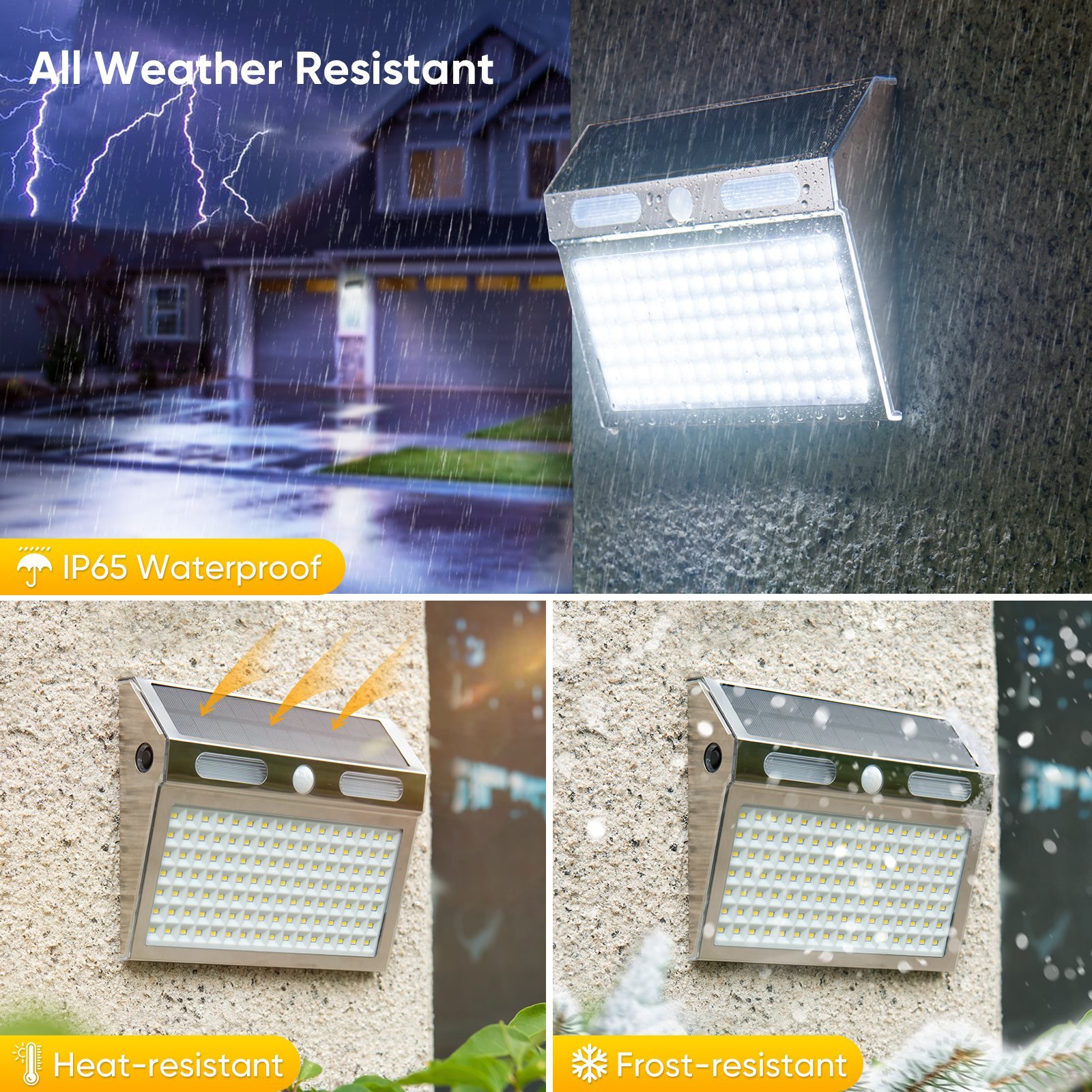 إضاءة جدارية شمسية بحساس حركة 112 LED – منظر كامل – ALL Weather Resistant