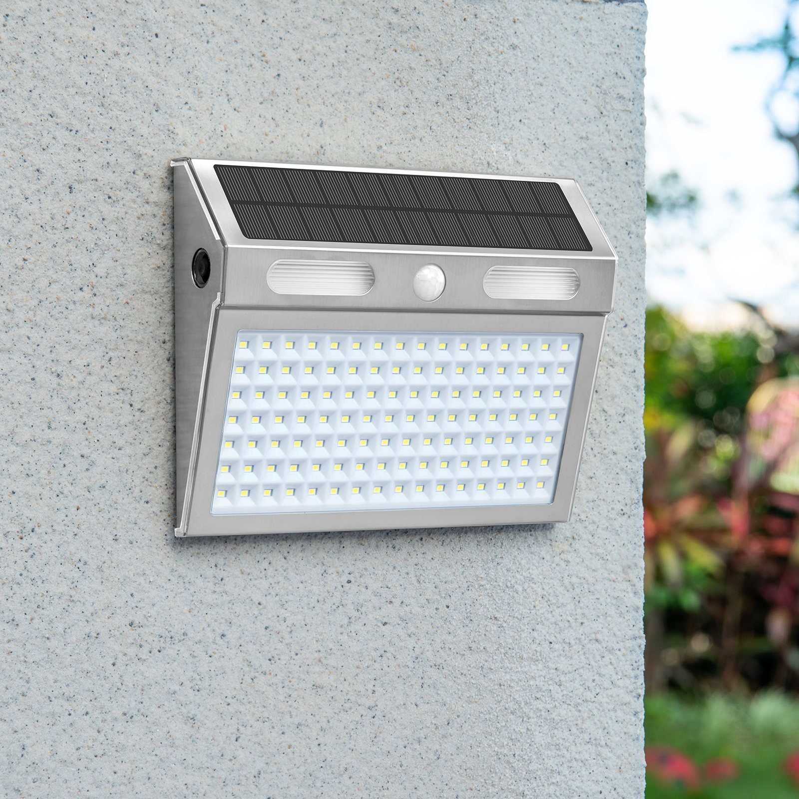 إضاءة جدارية شمسية بحساس حركة 112 LED – المظهر في النهار