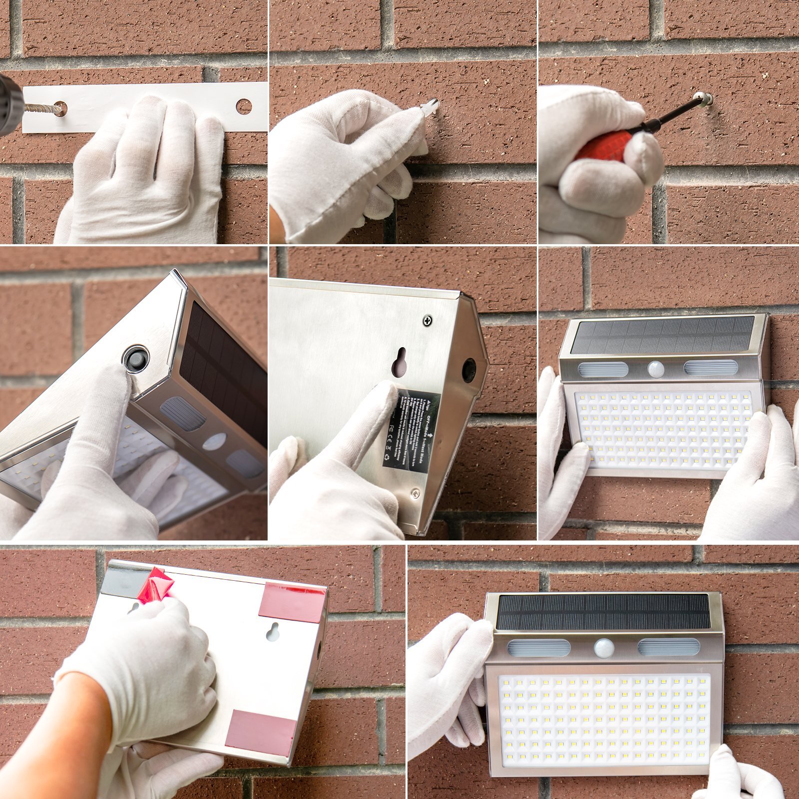 إضاءة جدارية شمسية بحساس حركة 112 LED – منظر كامل – Installation Steps 112