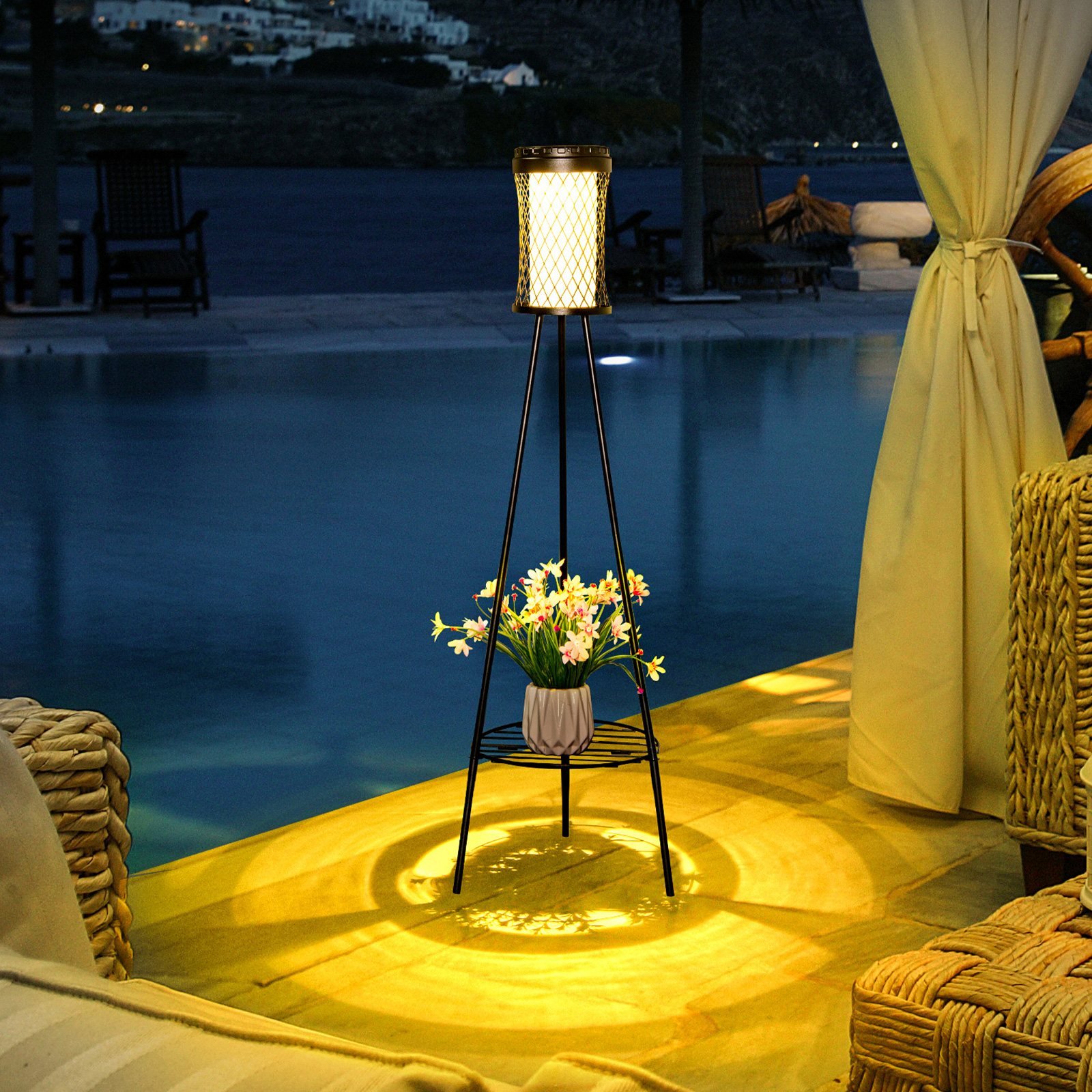 Solar floor lamp with plant stand – floor lamp design – Swimming twisted waist