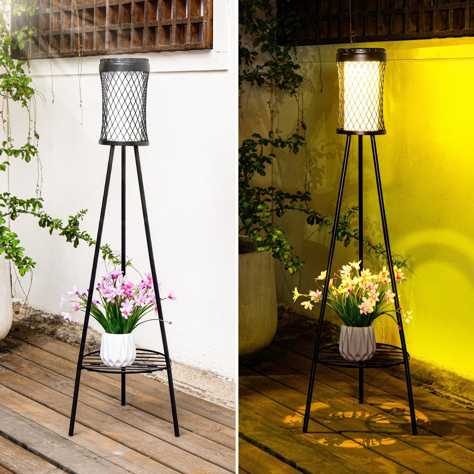 Solar floor lamp with plant stand – floor lamp design – twisted waist day night