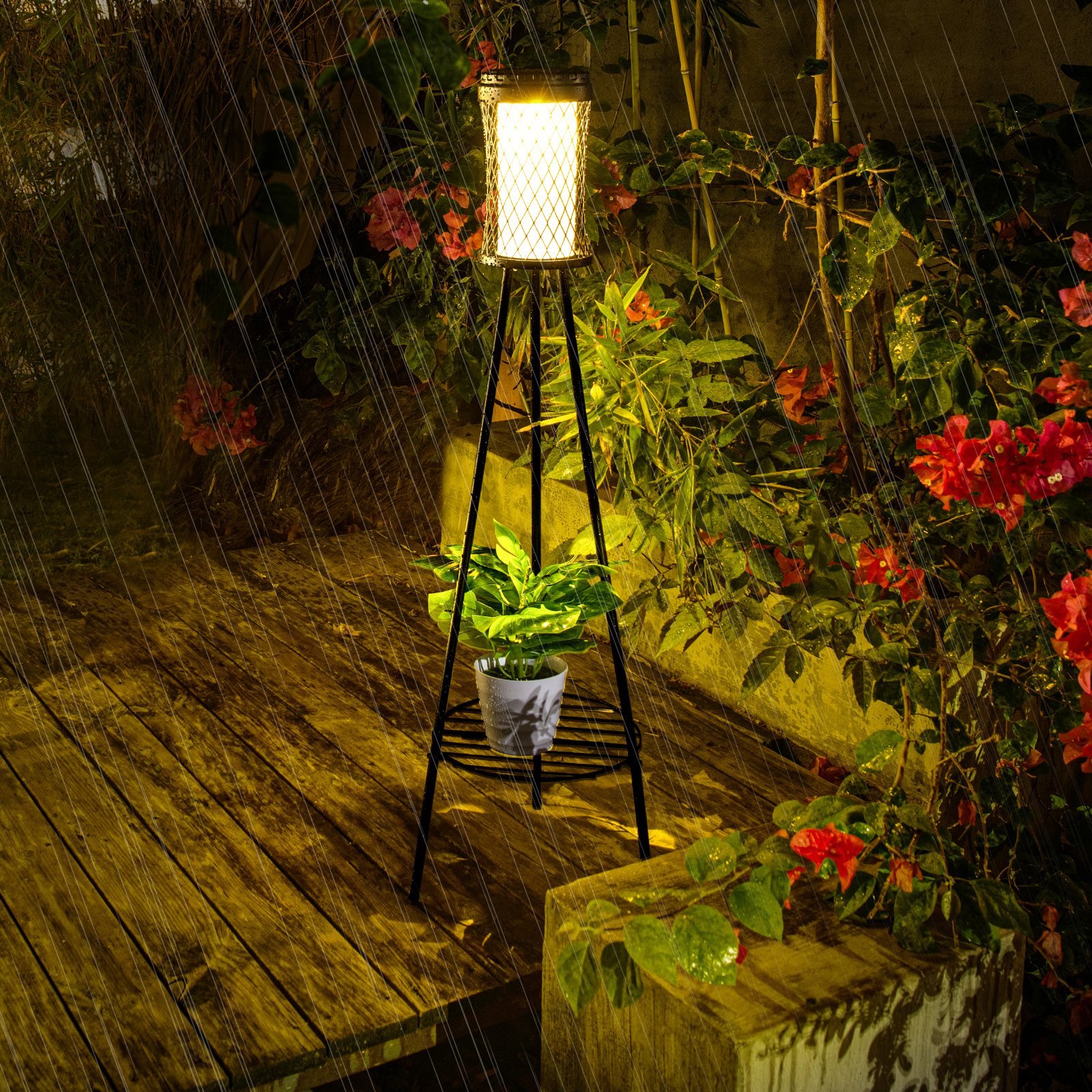 Solar floor lamp with plant stand – floor lamp design – twisted waist water proof